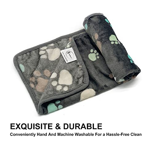 1 Pack 3 Puppy Blankets Super Soft Warm Sleep Mat Grey PAW Print Blanket Fleece Pet Blanket Dog Blankets for Small Dogs Puppy Dogs Fluffy Cats,Medium(29"x20") - color: Grey-paw(pack of 3), size: Medium(29"x20")