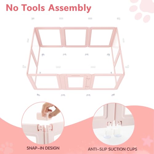 DIY Clear Acrylic Dog Playpen Indoor, Transparent Easy Cleansing Puppy Fence with Suction Cup, Easy-Assemble Indoor Whelping Crate for Small Puppies (23.6" H, 10PCS), Pink - color: Pink, style: 10PCS