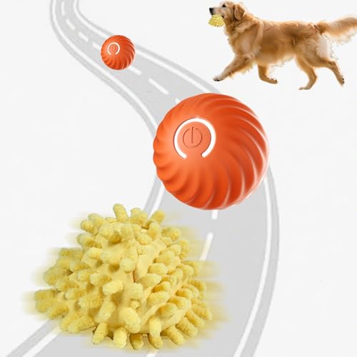 Interactive Dog Ball, Automatic Moving Toy Ball with Cover for Large Dogs, Self Rolling Best Boredom Toys for Gift, Dog Toys to Keep Them Busy(Orange, Medium 2.7in) - color: Orange, size: M 2.7in