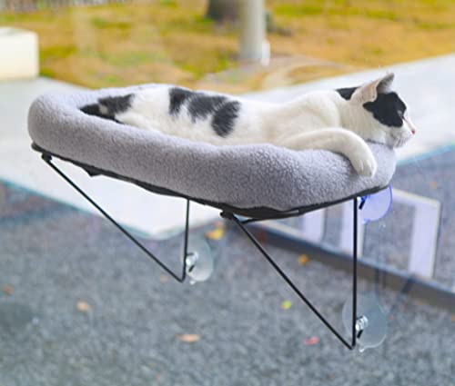 Zakkart Cat Window Perch - 100% Metal Supported from Below - Comes with Warm Spacious Pet Bed - Cat Window Hammock for Large Cats & Kittens - for Sunbathing, Napping & Overlooking (Grey) - color: Gray