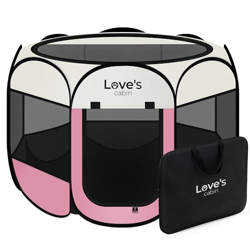 Love's cabin Pet Puppy Dog Playpen, Small Dog Tent Crates Cage Indoor/Outdoor, Portable Playpen for Cat, Foldable Pop Up Dog Kennel Playpen with Carring Case, Removable Zipper Top, Light Pink - color: Light Pink, size: 25.0"L x 25.0"W x 17.0"H