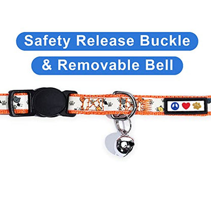 Pawtitas Glow in the Dark Cat Collar – Safety Buckle & Removable Bell, Adjustable Kitten Collar, Orange - color: GID Orange