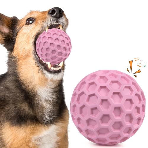 Tough Dog Chew Toys for Aggressive Chewers, Indestructible Dog Balls for Aggressive Chewers, Squeaky Balls for Dogs, Squeaky Toys for Large Dogs, Funny Heavy Duty Ball - color: Pink