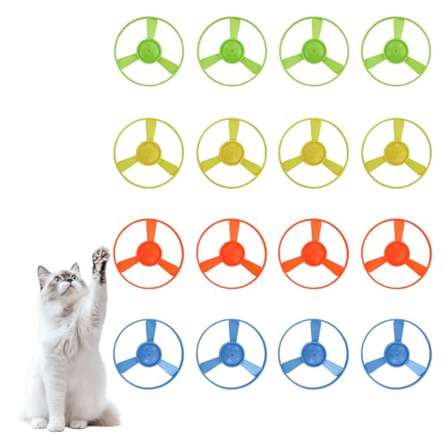 Andiker Cat Fetch Toy, Interactive Kitten Flying Disc Launcher Toy with 5 Colorful Flying Propellers for Cat Enrichment, Flying Saucer Toy for Cats for Training and Chasing (16 pcs) - color: 16 pcs