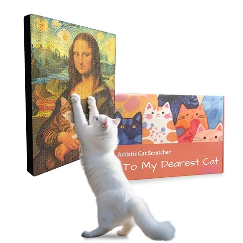 Art Cat Scratching Pad,Wall Scratcher for Indoor Cats - 16.54x11.81x1.18 Inches, Double-Sided Use, Cat Cardboard Scratcher Fits All Breeds & Sizes, Easy to Install,Cat Gifts - color: Starry Mona Lisa Purr-trait