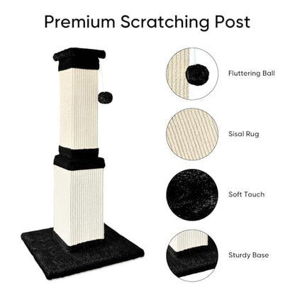 Cat Scratching Post, 32 Inch Cat Scratching Posts for Large Cats, Scratching Posts for Indoor Cats Adults, Cat Scratch Post with Nature Sisal, Black and White - color: Black and White