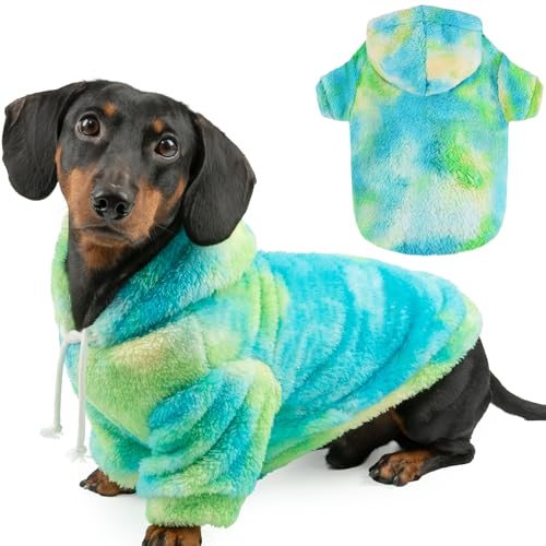 Fuzzy Dog Hoodie Sweater for Large Dogs Warm Winter Dog Clothes with Double-Sided Plush Fleece Soft Stretchy Pet Coats Hooded Sweatshirt for Medium Large Dogs - color: Yellow+Green+Blue, size: M (Back: 16.54",Chest: 22.05",12-25lbs)