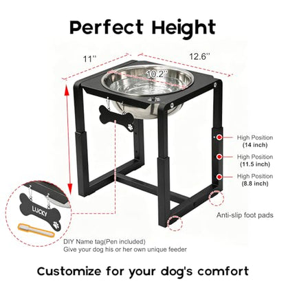 Metal Elevated Dog Bowls, Raised Dog Bowls for Medium/Large Breeds with One 111oz Stainless Steel Water Bowls, 3 Adjustable Height (8.8"/11.5"/14") Dog Bowl Stand Protect Neck & Joints - size: 8.8-14" | M/L/XL Dogs | 1×111oz Bowls
