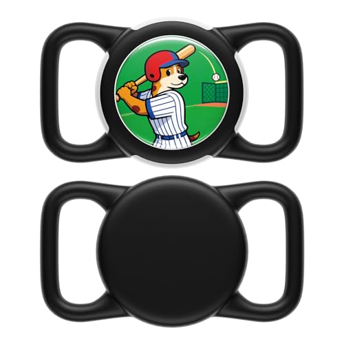 Dog AirTag Holder for Dog Collar, Soft Silicone Slide-On Case for Apple AirTag, No-Dangle Quiet Protective Holder with Eye-Catching Pet Character Designs, Black-Baseball All-Star - color: Black-Baseball All-Star, size: Regular