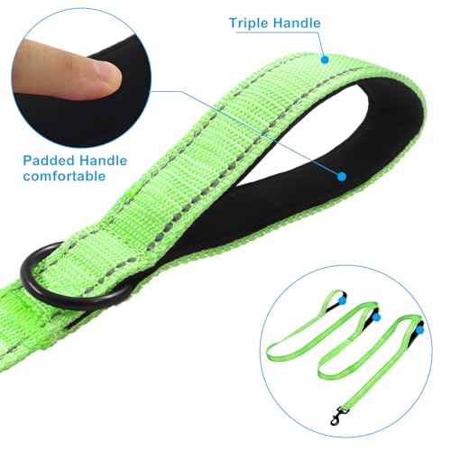 Jiozermi 10ft Dog Leash with 3 Handles, Heavy Duty Dog Lead with Padded Traffic Handle, Reflective Stitching Large Leash for Running Walking Training(Green) - color: Green