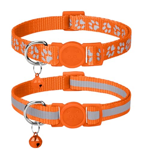 Taglory Reflective Cat Collar Breakaway with Bell, High Visibility Night Strip, Lightweight Adjustable Nylon Collar for Boy Girl Cats, 2 Pack, 7.5-12.5 Inch, Orange - color: Orange, size: 7.5-12.5"
