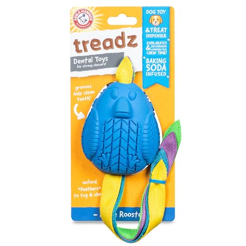Arm and Hammer for Pets Super Treadz Large Rooster Dental Chew Toy for Dogs - Reduces Plaque and Tartar Without Brushing, Baking Soda Infused, Dishwasher Safe, Dogs Up to 35 Lbs - size: Large (Pack of 1), style: Rooster