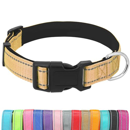 Dog Collars Adjustable for Medium Dogs,Heavy Duty Waterproof Dog Collar with Quick Release Buckle,Girl Boy Female Male Reflective Nylon Dog Collar with Soft Neoprene Padded,M,Camel - color: Camel, size: Medium
