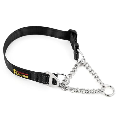 Plutus Pet Martingale Dog Collar with Stainless Steel Chain and Reflective Nylon, Adjustable No Pull Training Collar, for Small Medium, and Large Dogs, Black, S - color: Black, size: Small