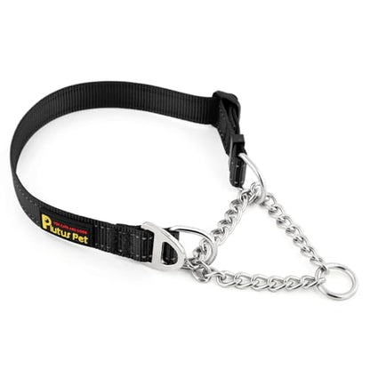 Plutus Pet Martingale Dog Collar with Stainless Steel Chain and Reflective Nylon, Adjustable No Pull Training Collar, for Small Medium, and Large Dogs, Black, S - color: Black, size: Small