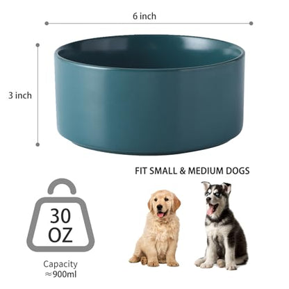 6'' Ceramic Dog Bowl - 30Oz Classic Dogs Food & Water Bowl for Small and Medium Breed Dogs, Heavy Duty Non-Slip Dog Dishes, Food Grade Stoneware Pet Bowl, Dishwasher & Microwave Safe, Green - color: Bowl - Green, size: 6 inch