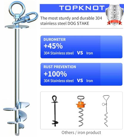 TOPKNOT Dog Tie Out Cable and Stake,(up to 200lbs) 30 ft Heavy Duty Cable,360°Swivel Run- No Tangle,Runner for Yard,Ideal for Outdoor Camping - size: dog stake+30ft/200lbs