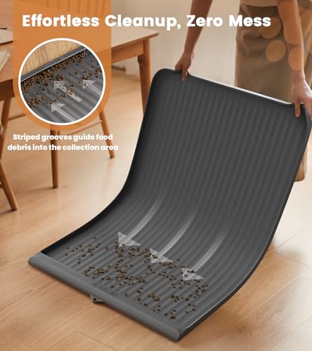 Dog Food Mat 36"x24", Waterproof Pet Feeding Mat with Diversion Grooves and Raised Edges, Large Non-Slip Dog Bowl Mat for Food and Water, Cat Food Mat for Floors, Easy to Clean, Grey - color: Grey