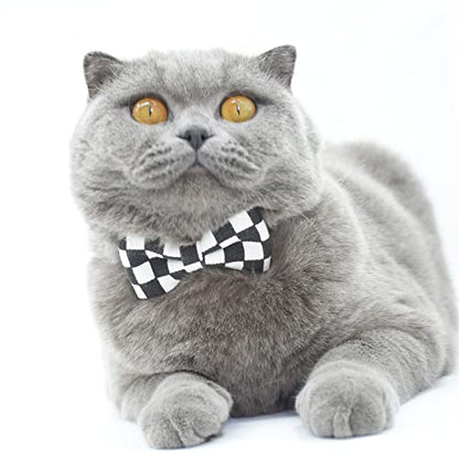 Bowtie Cat Collars Breakaway with Bell, Adjustable Cute Kitty Collars Safety Buckle Kitten Collar for Cat Puppy 7.5-11in (Black Plaid) - color: Black Plaid