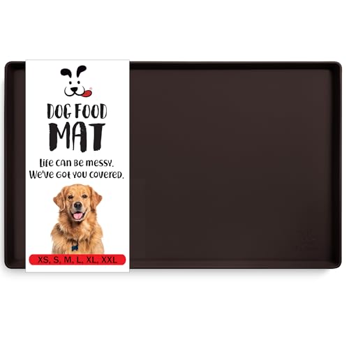 DogBuddy Dog Food Mat – Waterproof Dog Bowl Mat for Food and Water, Silicone Pet Feeding Mats for Floors, Non-Slip Placemat with High Edges for Dogs Bowls, Puppy Essentials (M: 21” x 14”, Coffee) - color: Coffee, size: M: 21" X 14"