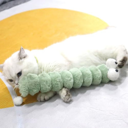 Andiker Catnip Toys for Cats, Cute Caterpillar Design Cat Pillar with Pompom Ball Cat Kicker Toy Containing Catnip Silvervine Galls Fruit Interactive Cat Toys for Indoor Cats (Green) - color: Green