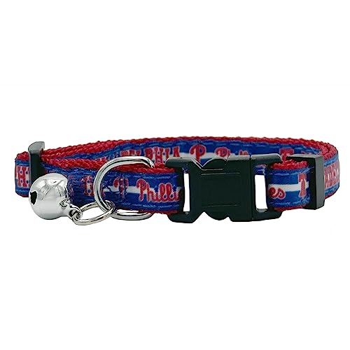 MLB CAT Collar Philadelphia Phillies Satin Cat Collar Baseball Team Collar for Dogs & Cats. A Shiny & Colorful Cat Collar with Ringing Bell Pendant - color: Philadelphia Phillies
