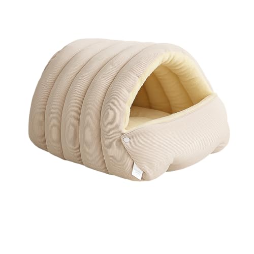 Washable Enclosed Cats House with Removable Cover Soft Plush Bed for Stress Relief Antislip Base Indoor Pet Furniture Detachable Pet Bed Cover - color: Light beige, size: F