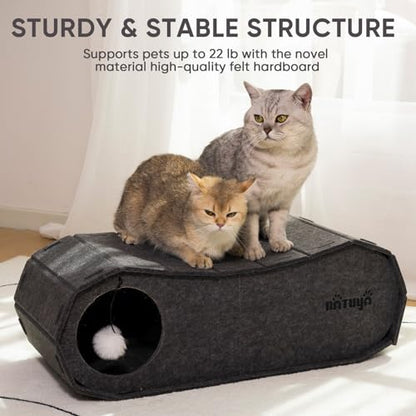 NATUYA Cat Bed Cave for Indoor Cats, Large Cat Lounge Cave Bed with Toy Ball, Enclosed Scratch Resistant Detachable Felt Cat Hideaway Bed for Cats up to 22 Lbs