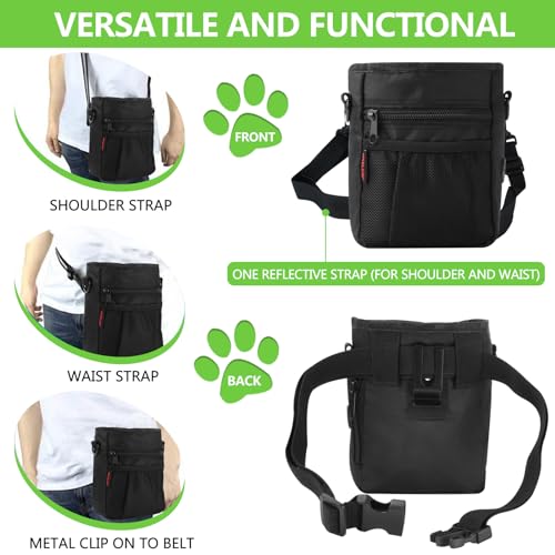 kissleaf Dog Treat Pouch with Magnetic Closure, Treat Pouches for Pet Training, Large Dog Treat Training Pouch and Dog Clicker, Dog Training Treat Pouch Built-in Poop Bag Dispenser, Hands-Free Snack - color: Black