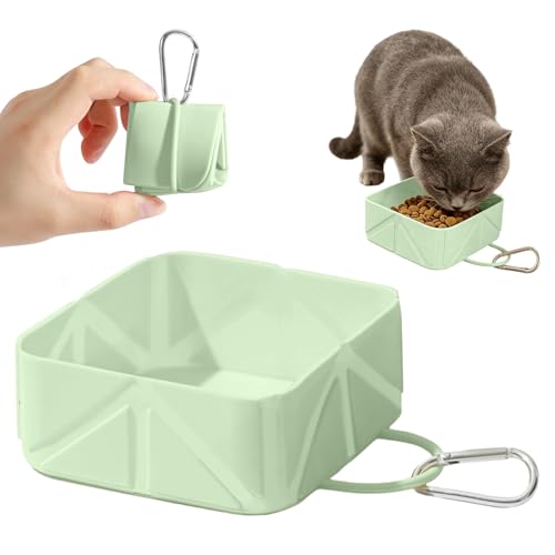 Collapsible Pet Bowls for Dogs and Cats, Portable Travel Silicone Foldable Dog Water Food Bowl with Carabiner 10.5x10.5x4.5cm - color: Green