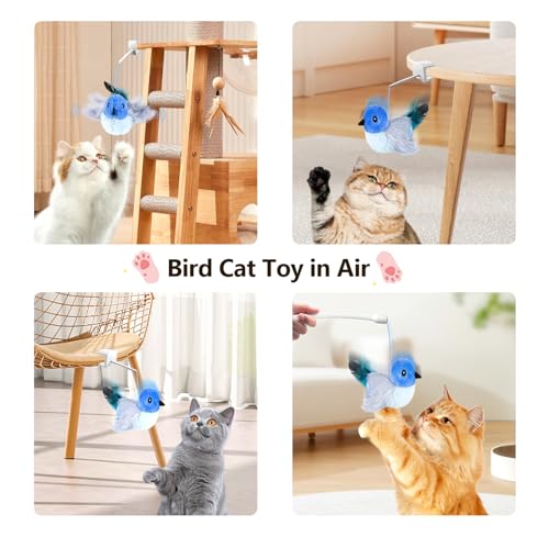Migipaws Interactive Flapping Bird Cat Toys with Rod, clamp, Elastic String and Catnip, Automatic Chirping Toys for Indoor Cats to Chase, Hanging Feathers for Kitten to Self Play,Rechargeable(Blue) - color: Blue