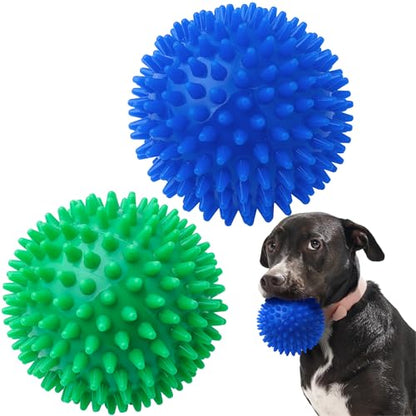 SHARLOVY 4.5'' Squeaky Dog Toy Balls for Large Breeds, Dogs Spiky Balls for Aggressive Chewers, Durable Puppy Chew Toys for Teething, Indestructible Fetch and Train, BPA Free Non-Toxic - size: XL Large Set of 2