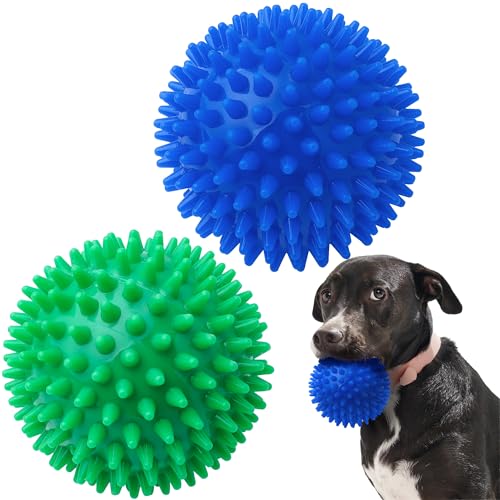 SHARLOVY 4.5'' Squeaky Dog Toy Balls for Large Breeds, Dogs Spiky Balls for Aggressive Chewers, Durable Puppy Chew Toys for Teething, Indestructible Fetch and Train, BPA Free Non-Toxic - size: XL Large Set of 2