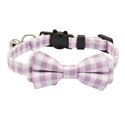 Bowtie Cat Collars Breakaway with Bell, Adjustable Cute Kitty Collars Safety Buckle Kitten Collar for Cat Puppy 7.5-11in (Purple Plaid) - color: Purple Plaid