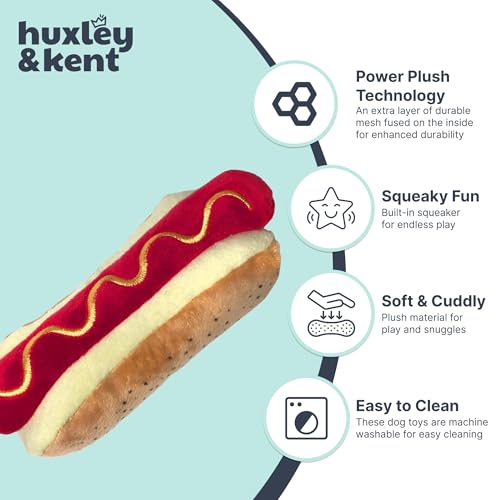 Huxley & Kent Funny Dog Toy w/Squeaker – Power Plush Squeaky Dog Toys for Small, Medium & Large Dogs – Soft Stuffed Animal for Indoor Play & Fetch - Haute Dog, Small - size: Small, style: Haute Dog