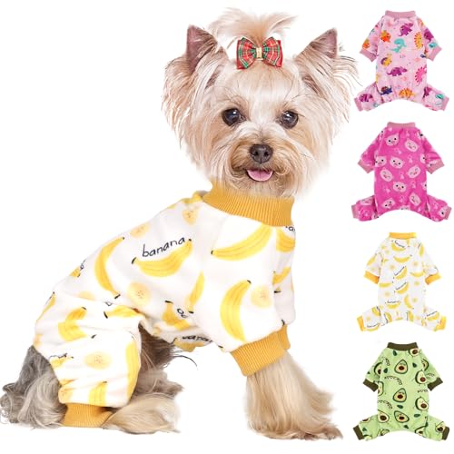Small Dog Pajamas, Yorkie Pajamas Chihuahua Pjs, Stretchable Pig Design Pet Apparel, Clothes for Teacup, Sleepwear Dogs, Comfortable Puppy Jumpsuit(Banana, Medium) - color: Yellow Banana, size: Medium (Chest 18.5in)