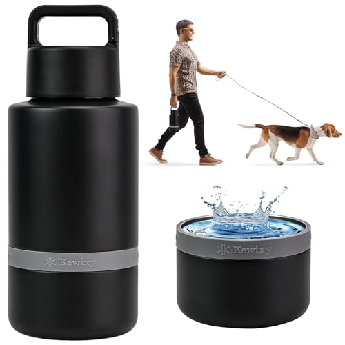 KEWIXY Insulated Dog Water Bottle with Travel Bowl, Portable Water Bottle Dispenser, Accessories for Road Trip, Hiking, Camping, Outdoor, Leak-Proof, Detachable (Black) - color: Black