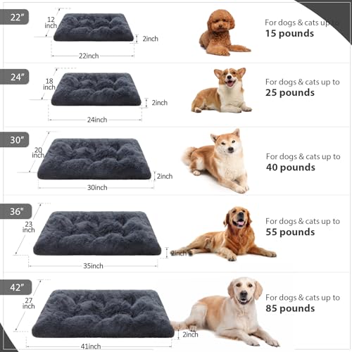 Vonabem Large Dog Bed XL, Washable Dogs Crate Pad 42 Inch, Plush Soft Pet Mats for Sleeping, Anti Slip Kennel Pads 41 * 27 inch Dark Grey - color: Dark Grey, size: 41.0"L x 27.0"W x 2.0"Th