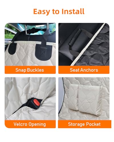 PETICON Dog Car Seat Cover with Mesh Window, 100% Waterproof Pet Seat Cover for Back Seat, Scratchproof Dog Hammock for Cars, Trucks, SUVs, Jeeps, Beige - color: beige-Y