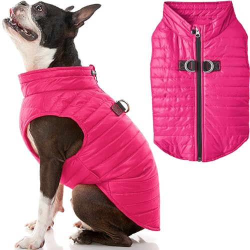 Gooby Puffer Vest Dog Jacket - Pink, Small - Ultra Thin Zip Up Wind Breaker with Dual D Ring Leash - Water Resistant Small Dog Sweater Coat - Dog Clothes for Small Dogs Boy or Medium Dogs, (15") - color: Pink, size: Small chest (15")