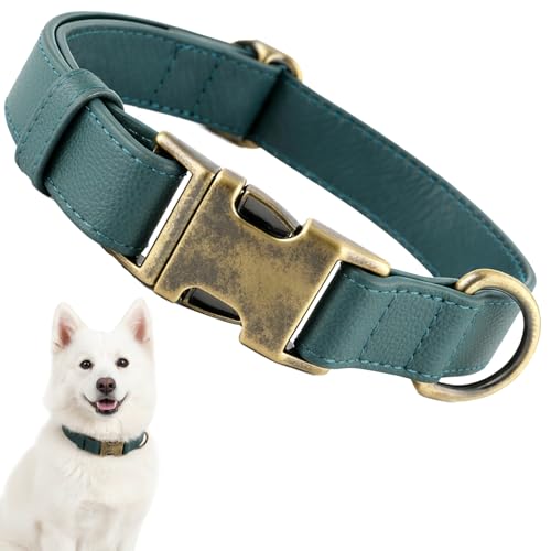 Dog Collars for Medium Dogs Silicone Leather Dog Collars Soft Flexible Waterproof Odor-Proof Durable Thick Classic Adjustable Pet Puppy Collar (Green, Medium (12.5-20" Neck)) - color: Green, size: Medium (12.5-20" Neck)