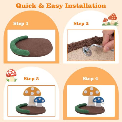 Tangkula Mushroom Cat Bed, Cat Claw Scratcher with Wide Large Platform, Sisal Scratching Panel, Spring Ball, PP Cotton Padded Headrest, Cat Tree House with Interactive Toys for Kittens - size: 17 Inch