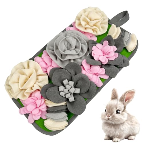 Small Animal Snuffle Mat, Toy for Rabbits Guinea Pigs Hamsters and Hedgehogs, Cute Flower Feeding Mat with Non-Slip Bottom (Grey) - color: Grey