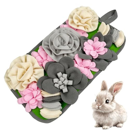 Small Animal Snuffle Mat, Toy for Rabbits Guinea Pigs Hamsters and Hedgehogs, Cute Flower Feeding Mat with Non-Slip Bottom (Grey) - color: Grey