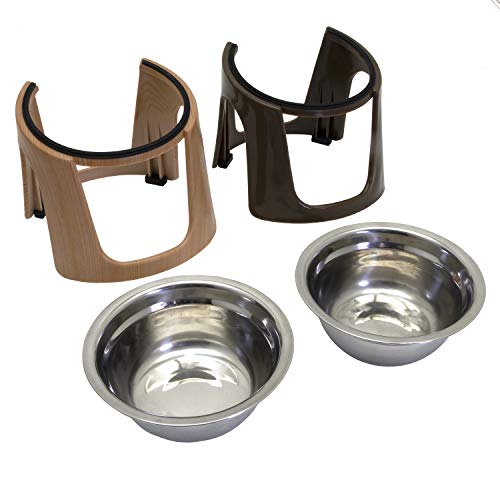 SportPet Food Bowls_Raised Stainless Steel Bowl_Gravity Feeder and Waterer,Brown - color: Brown