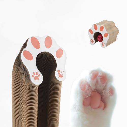 Kitty Curls Cat Toy, Magic Organ Cat Interactive Scratcher Cardboard with Bell Ball, Foldable & Changeable Accordion Shape Exercise Anxiety Relief Toy for Indoor Cats (1PCS) - size: 1 PCS