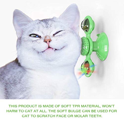 GBSYU Interactive Windmill Cat Toys with LED Light Ball, Catnip, Suction Cup, Cat Exercise, Green - color: Green