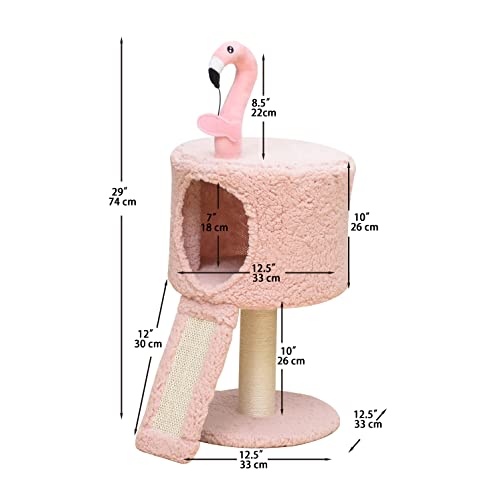 Catry Flamingo 2-Level 29" Cat Tree for Small Cats & Kittens with Replaceable Posts, Sisal Scratching Ramp, Pink Flamingo Designed Cute Condo with Toy, Pink - color: Pink