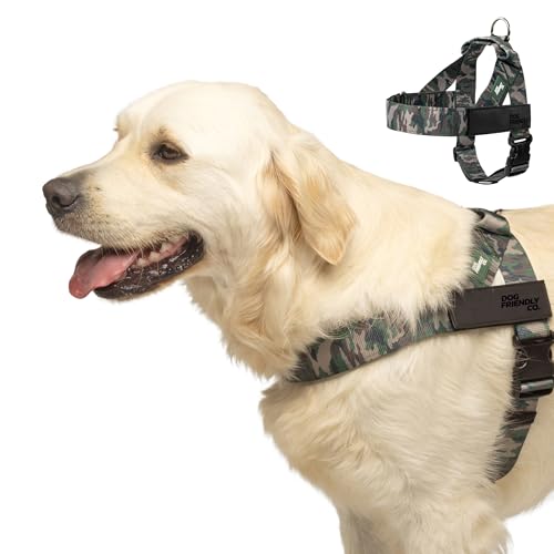 Dog Friendly Co. Dog Harness | Chafe Resistant Webbing, Adjustable Neck & Chest, and Heavy Duty D-Ring | Sturdy, Comfortable, Easy to Use | Green Camo, Size XXS - color: Green Camo, size: XX-Small