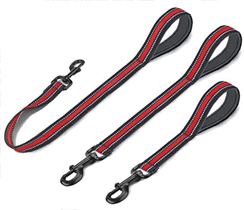 Cymiler Short Dog Leash - 3 Sizes Nylon Traffic Leash With Padded Handle and Highly Reflective Threads for Small Medium Large Dogs - color: Wide-Red